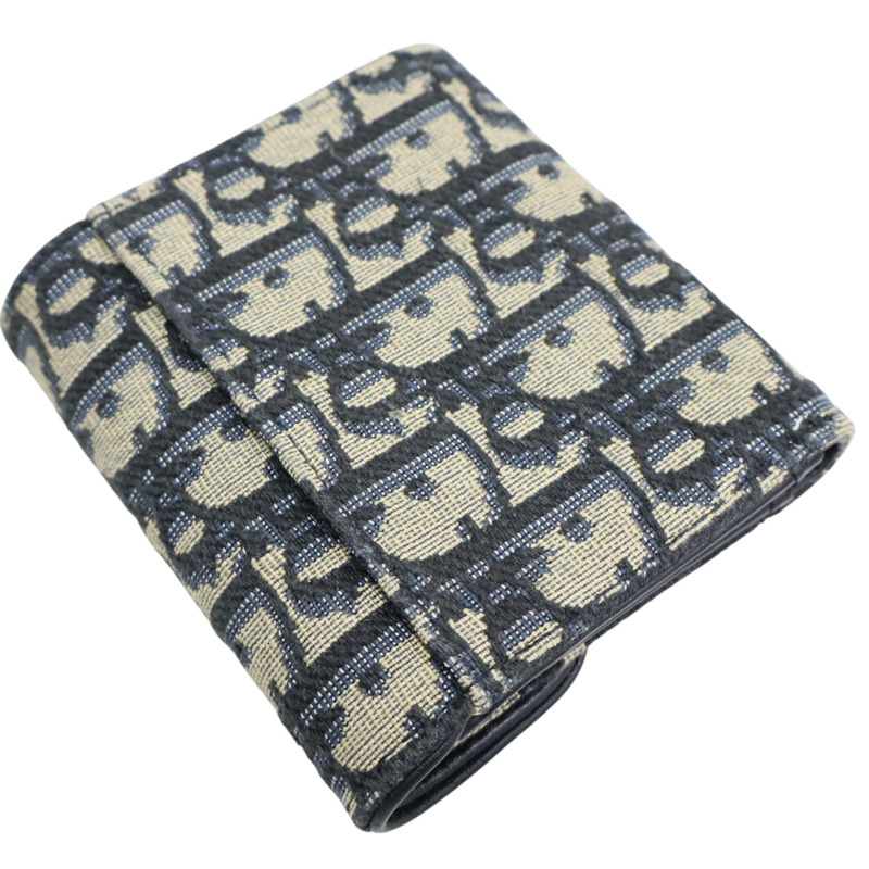 藍色 緹花帆布 扣式 短夾【Dior 迪奧】-3