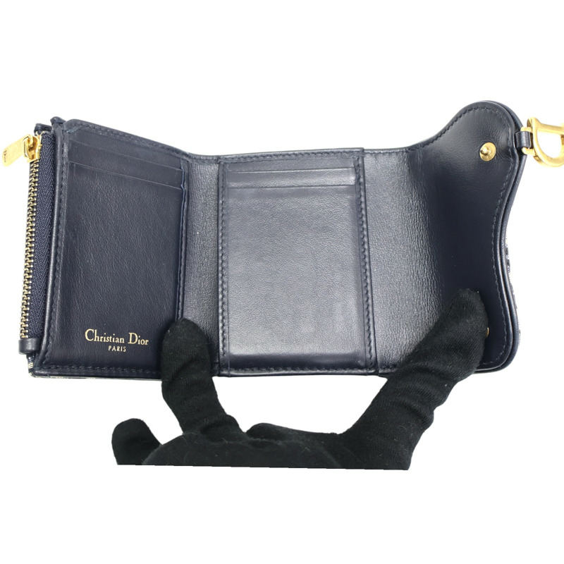 藍色 緹花帆布 扣式 短夾【Dior 迪奧】-4