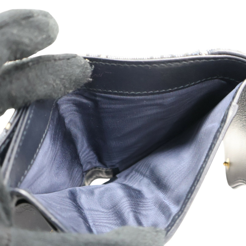 藍色 緹花帆布 扣式 短夾【Dior 迪奧】-5