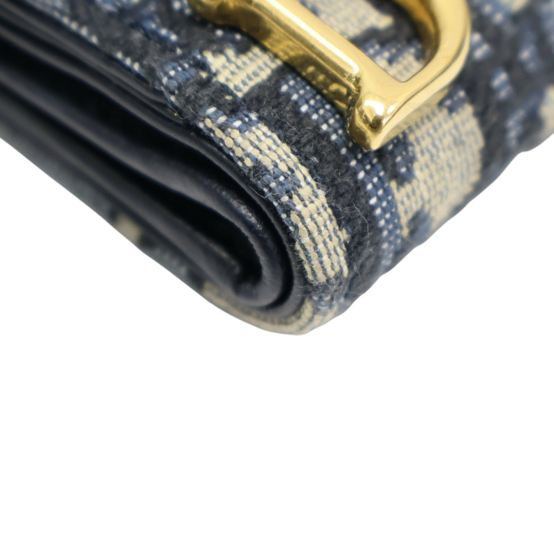 藍色 緹花帆布 扣式 短夾【Dior 迪奧】-11