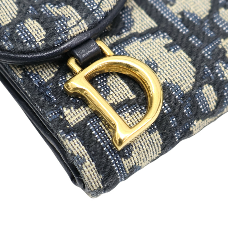 藍色 緹花帆布 扣式 短夾【Dior 迪奧】-19