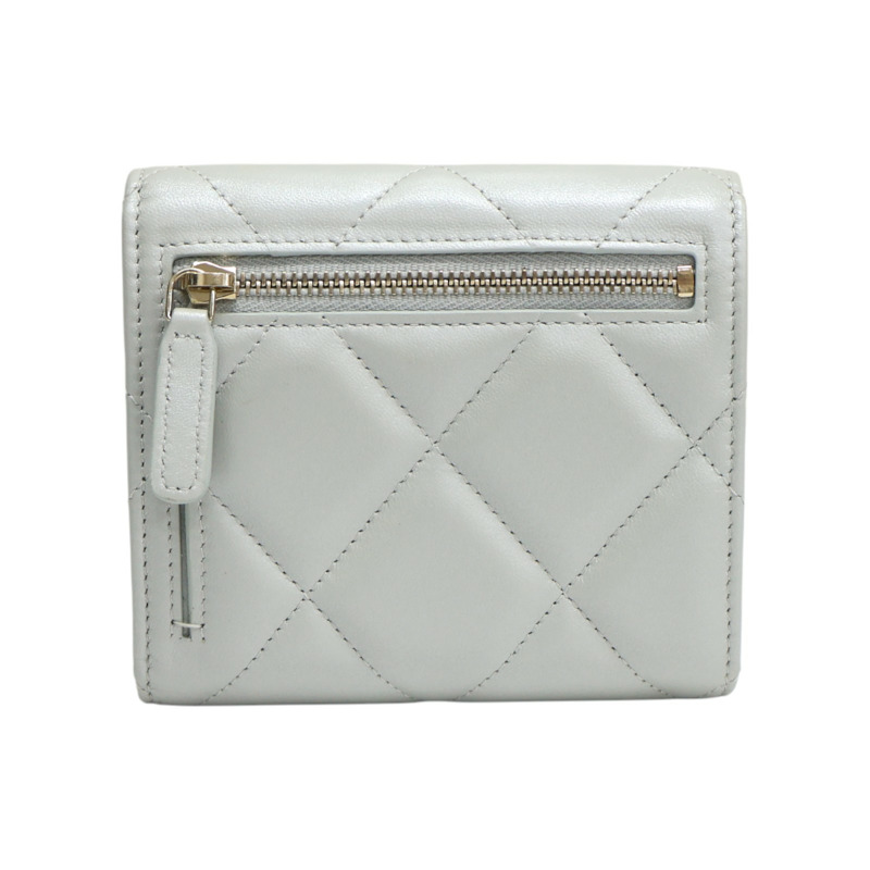 銀色 菱格紋 羊皮 扣式 短夾【CHANEL 香奈兒】-1