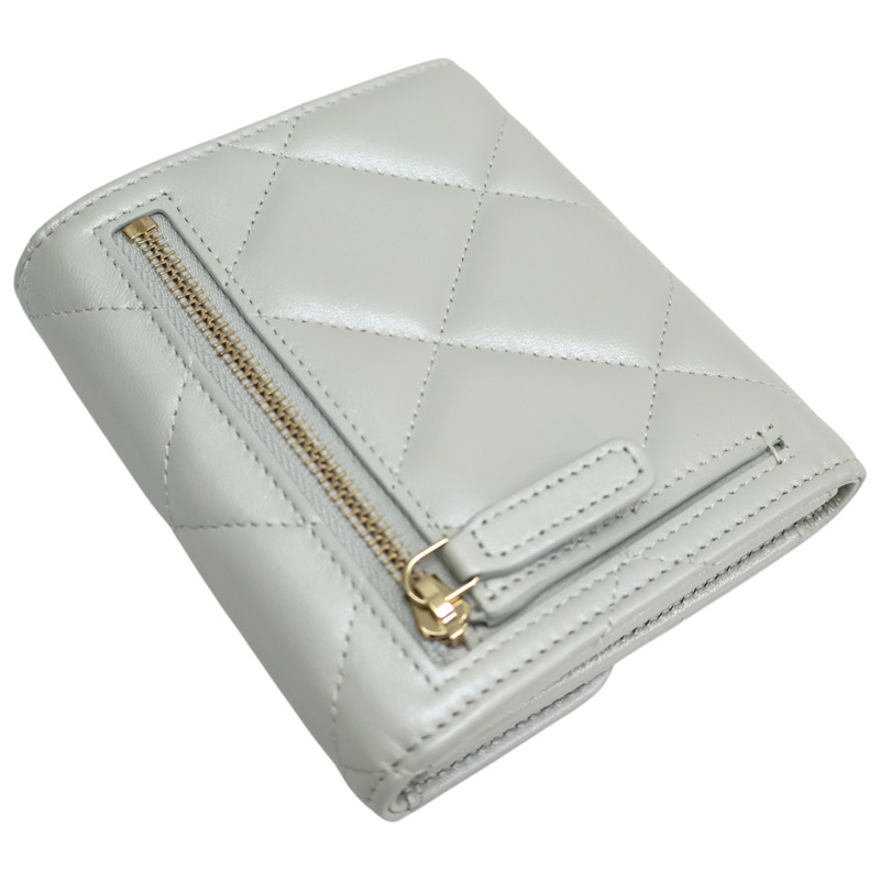 銀色 菱格紋 羊皮 扣式 短夾【CHANEL 香奈兒】-3