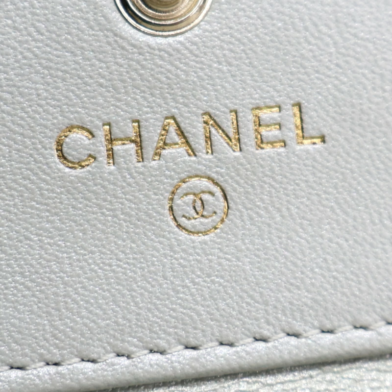 銀色 菱格紋 羊皮 扣式 短夾【CHANEL 香奈兒】-7