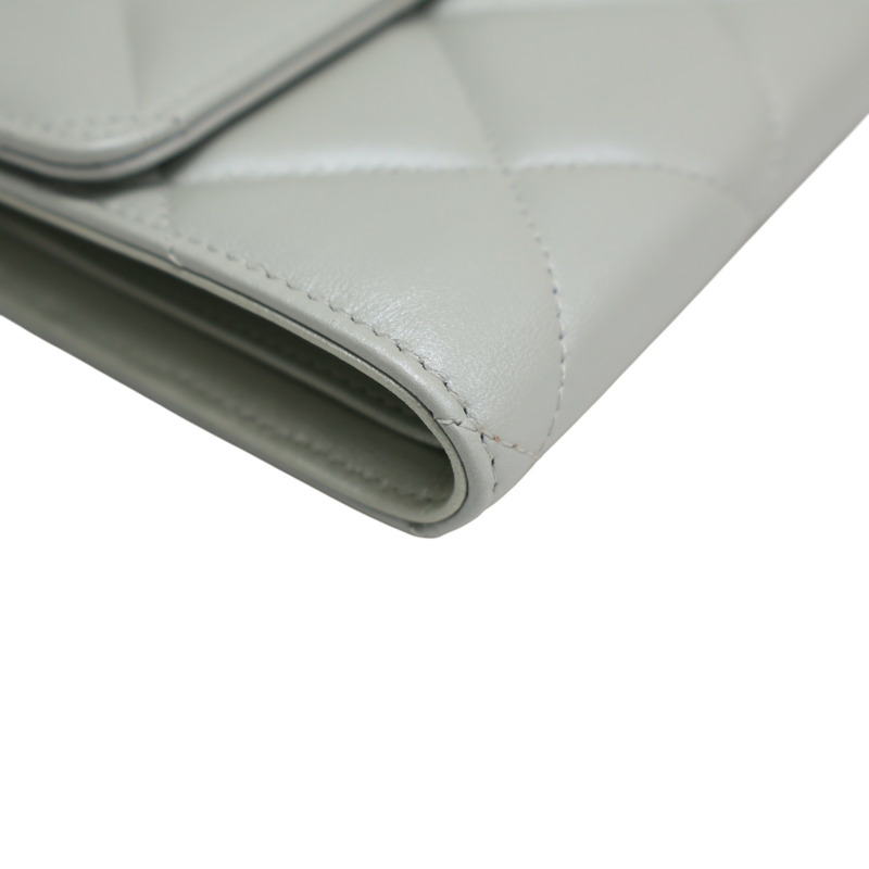 銀色 菱格紋 羊皮 扣式 短夾【CHANEL 香奈兒】-10