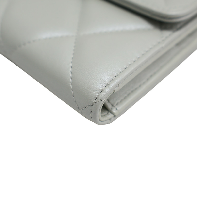 銀色 菱格紋 羊皮 扣式 短夾【CHANEL 香奈兒】-11