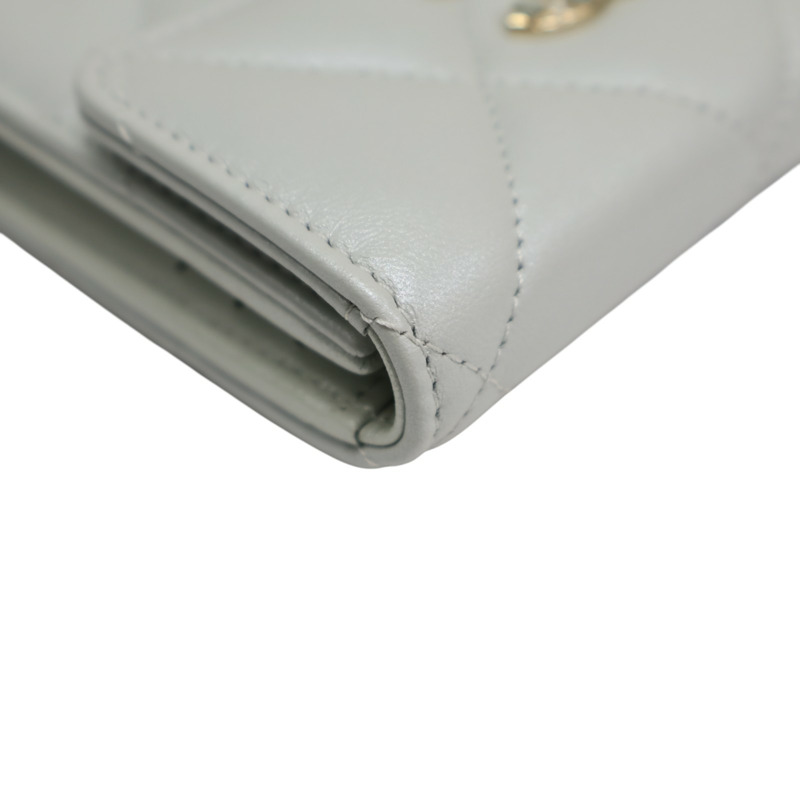 銀色 菱格紋 羊皮 扣式 短夾【CHANEL 香奈兒】-12