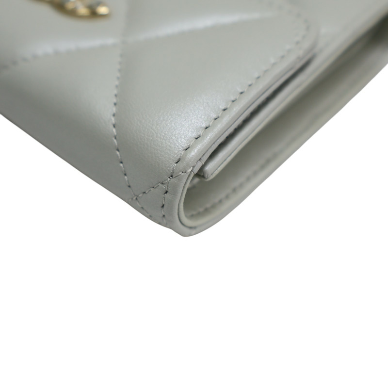 銀色 菱格紋 羊皮 扣式 短夾【CHANEL 香奈兒】-13