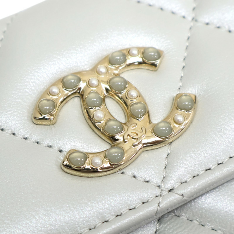 銀色 菱格紋 羊皮 扣式 短夾【CHANEL 香奈兒】-16