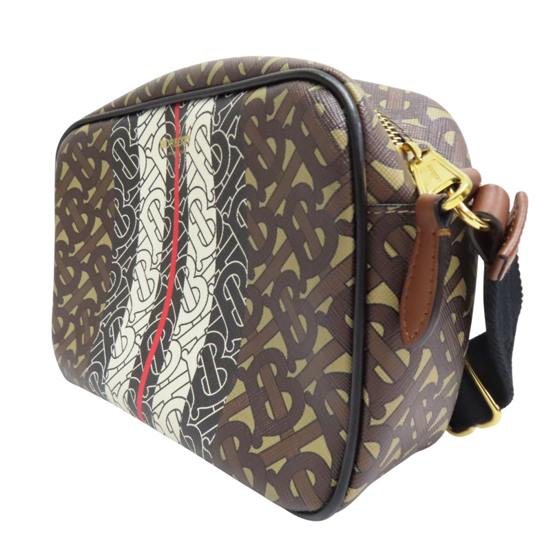棕/黑色 PVC塗層帆布 TB Monogram Stripe 相機包 肩背包【BURBERRY 巴寶莉】 8021661-2
