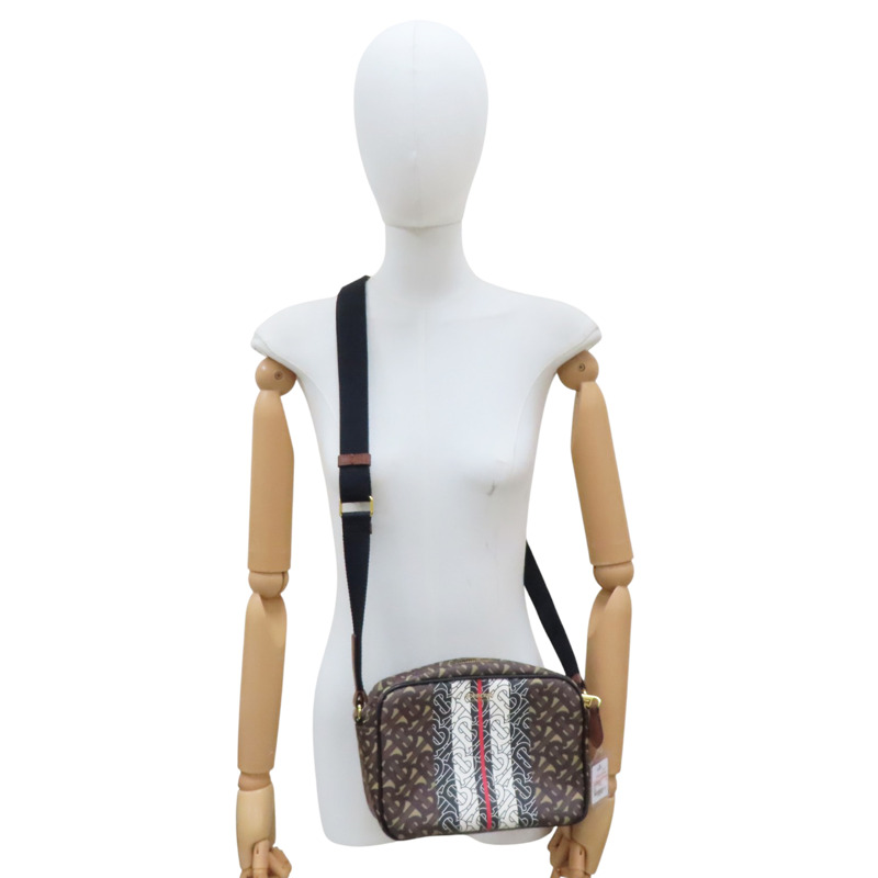 棕/黑色 PVC塗層帆布 TB Monogram Stripe 相機包 肩背包【BURBERRY 巴寶莉】 8021661-7