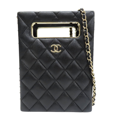 黑色 菱格紋 荔枝牛皮 鍊帶 肩背包 淡金釦【CHANEL 香奈兒】 AS3314