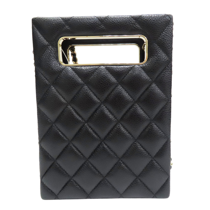 黑色 菱格紋 荔枝牛皮 鍊帶 肩背包 淡金釦【CHANEL 香奈兒】 AS3314-1