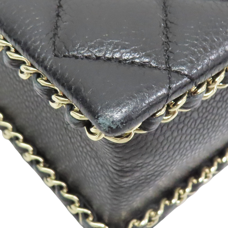 黑色 菱格紋 荔枝牛皮 鍊帶 肩背包 淡金釦【CHANEL 香奈兒】 AS3314-8