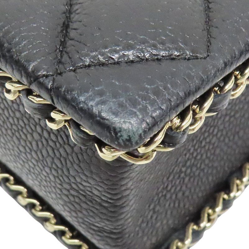 黑色 菱格紋 荔枝牛皮 鍊帶 肩背包 淡金釦【CHANEL 香奈兒】 AS3314-9