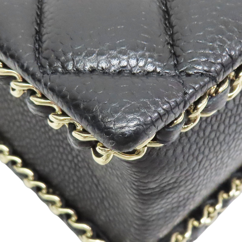 黑色 菱格紋 荔枝牛皮 鍊帶 肩背包 淡金釦【CHANEL 香奈兒】 AS3314-10