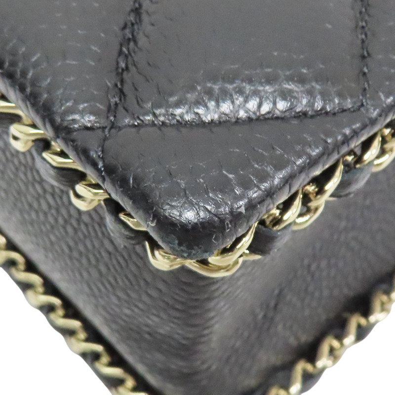 黑色 菱格紋 荔枝牛皮 鍊帶 肩背包 淡金釦【CHANEL 香奈兒】 AS3314-11