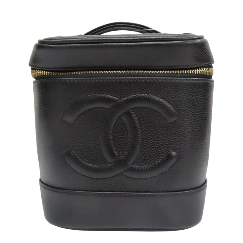 黑色 荔枝牛皮 Vintage Vanity 手提包 金釦【CHANEL 香奈兒】-0
