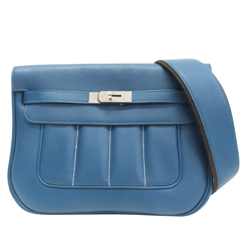 瑪瑙藍 Evercolor牛皮 Berline 28 肩背包 口P刻 銀釦【HERMES 愛馬仕】-0
