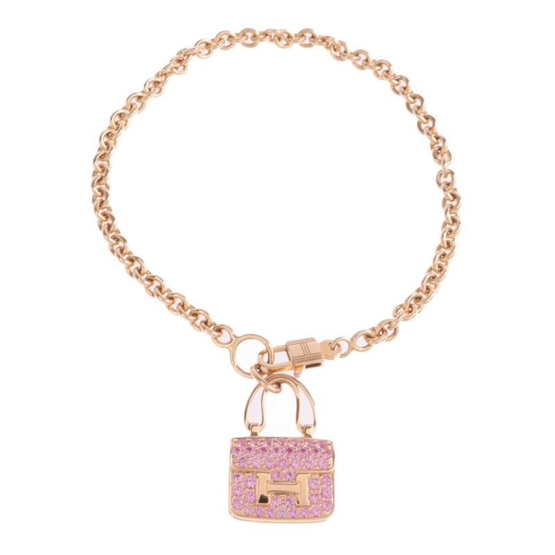 HERMES 18K玫瑰金Amulettes Constance Bracelet粉紅色藍寶石手鏈-3