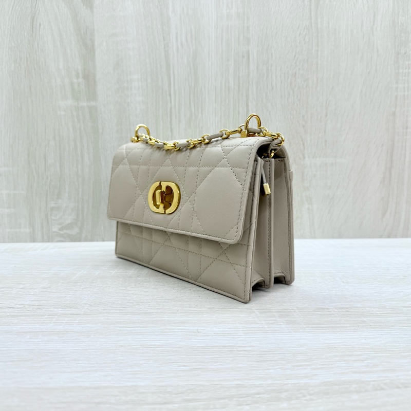 DIOR淡米色羊皮金釦MISS Caro側背包S5169UDAX-3