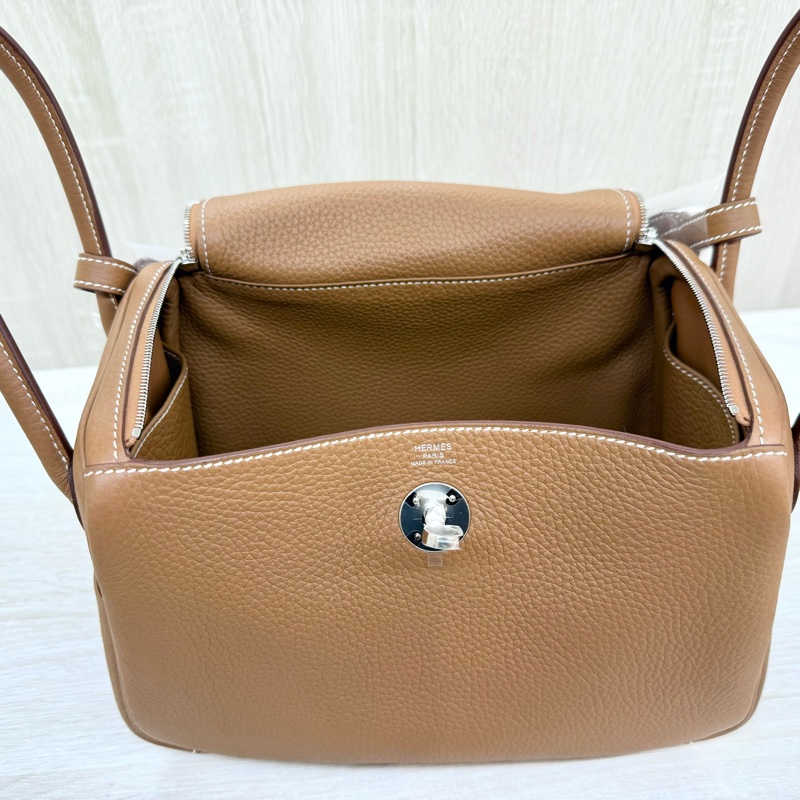 HERMES 37color棕T/C皮K刻銀釦LINDY26/H073428-17