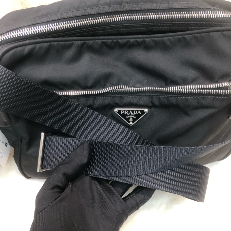 Prada 黑色降落傘料斜孭袋 相機袋 男/女 XC178-9