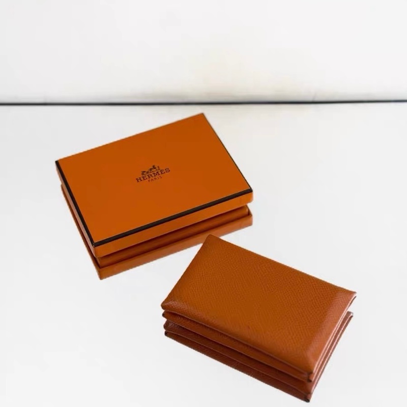 自用實惠 Hermès 愛馬仕 Calvi 卡夾 雙釦零錢/卡片夾 Epsom 橘色 附盒 框Q-0