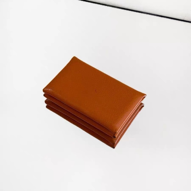 自用實惠 Hermès 愛馬仕 Calvi 卡夾 雙釦零錢/卡片夾 Epsom 橘色 附盒 框Q-1