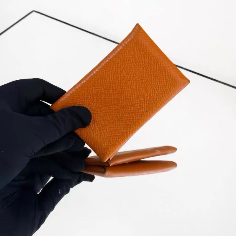 自用實惠 Hermès 愛馬仕 Calvi 卡夾 雙釦零錢/卡片夾 Epsom 橘色 附盒 框Q-2