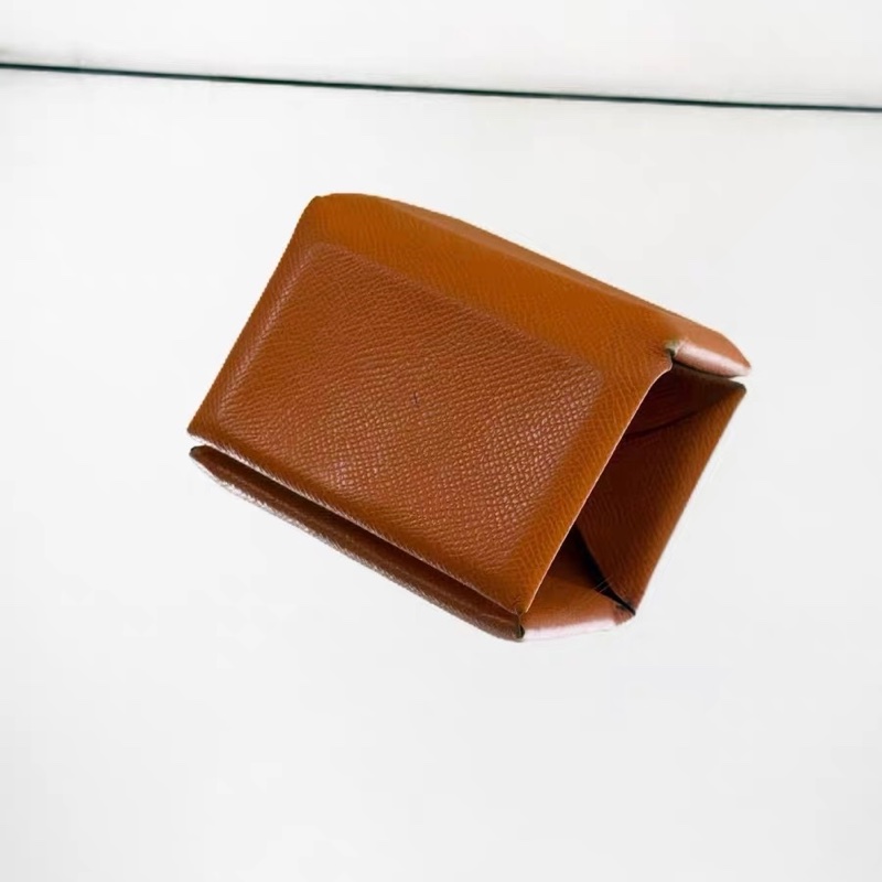 自用實惠 Hermès 愛馬仕 Calvi 卡夾 雙釦零錢/卡片夾 Epsom 橘色 附盒 框Q-3
