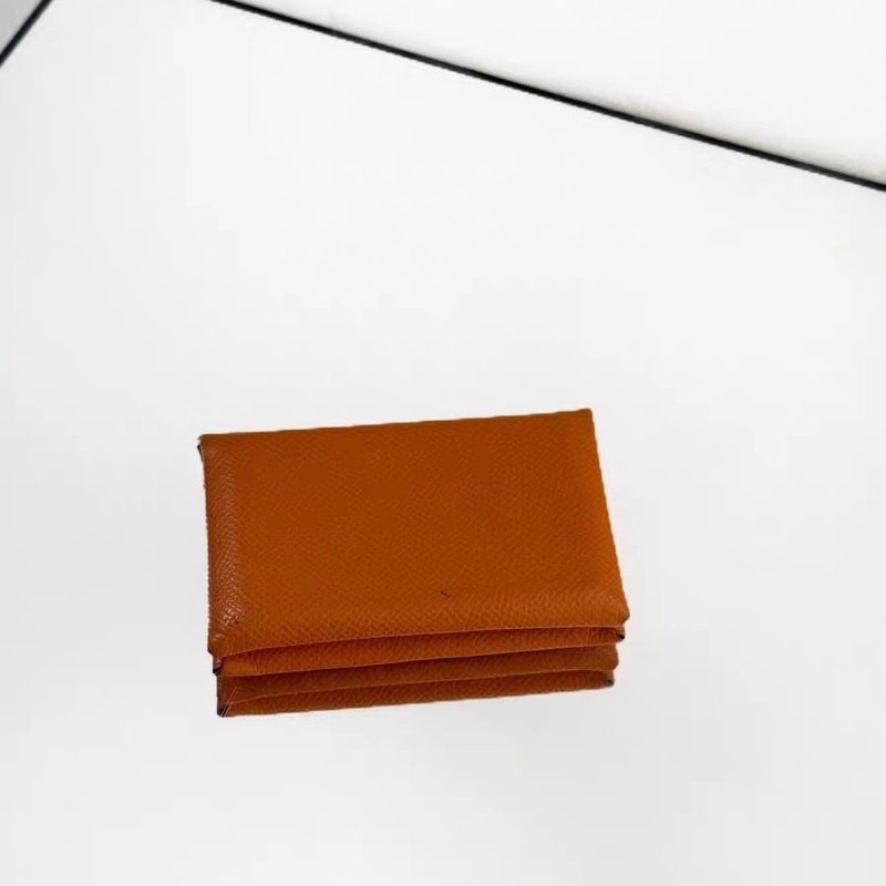 自用實惠 Hermès 愛馬仕 Calvi 卡夾 雙釦零錢/卡片夾 Epsom 橘色 附盒 框Q-4