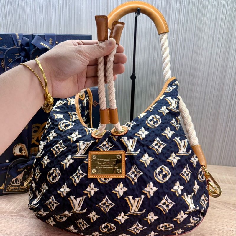 LV M40235 Bulles MM HOBO限量稀有絕版海軍藍郵輪幻影繩結包-9