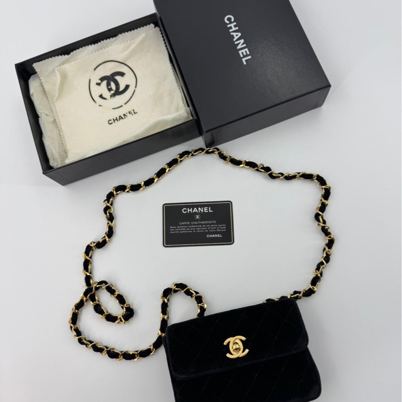 Chanel Vintage Velvet Black Mini Matelasse Single Flap Bag with Gold Hardware-0