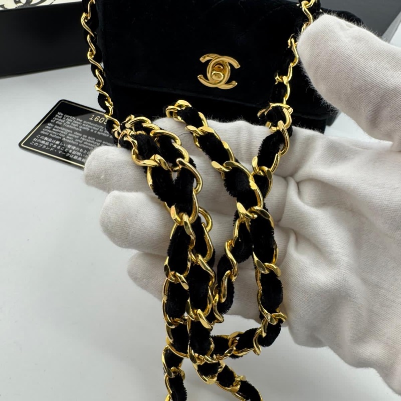Chanel Vintage Velvet Black Mini Matelasse Single Flap Bag with Gold Hardware-11