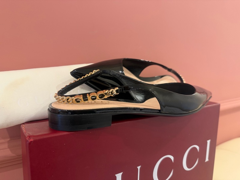 【私藏出清】正品經典🖤Gucci 漆皮金屬鍊帶露跟鞋✨ (Slingback Pumps)-13