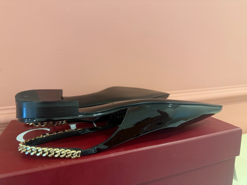 【私藏出清】正品經典🖤Gucci 漆皮金屬鍊帶露跟鞋✨ (Slingback Pumps)-17