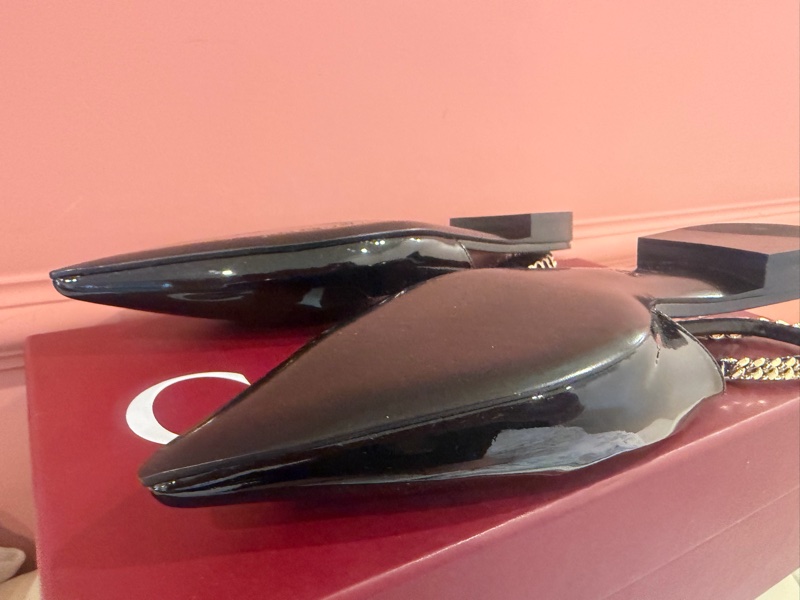 【私藏出清】正品經典🖤Gucci 漆皮金屬鍊帶露跟鞋✨ (Slingback Pumps)-38