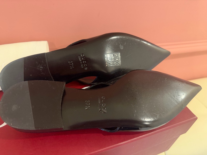 【私藏出清】正品經典🖤Gucci 漆皮金屬鍊帶露跟鞋✨ (Slingback Pumps)-46