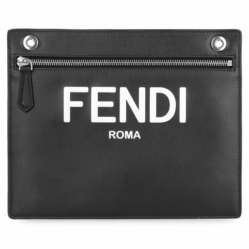 【包稅】FENDI 提花 FF 標誌印花口袋手拿包 黑色 7AR985 AHUF-0