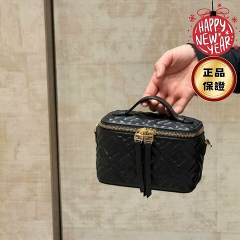 🎊新年特賣🧧Fendi 8BS108 Vanity FF 壓紋納帕軟皮迷你包 黑色