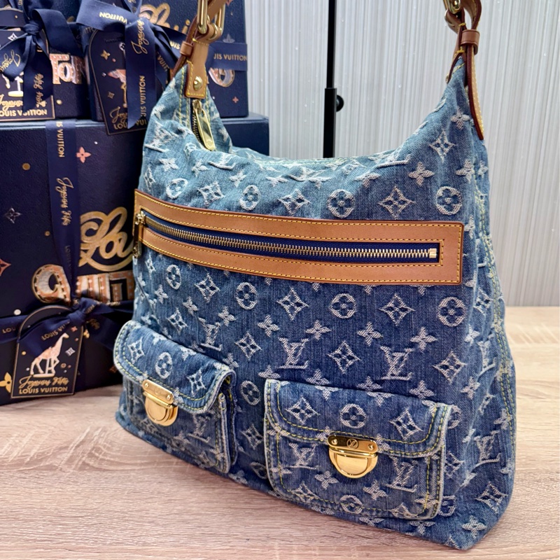 LV M95048 Baggy Denim Hobo GM 藍色丹寧牛仔肩背包-5