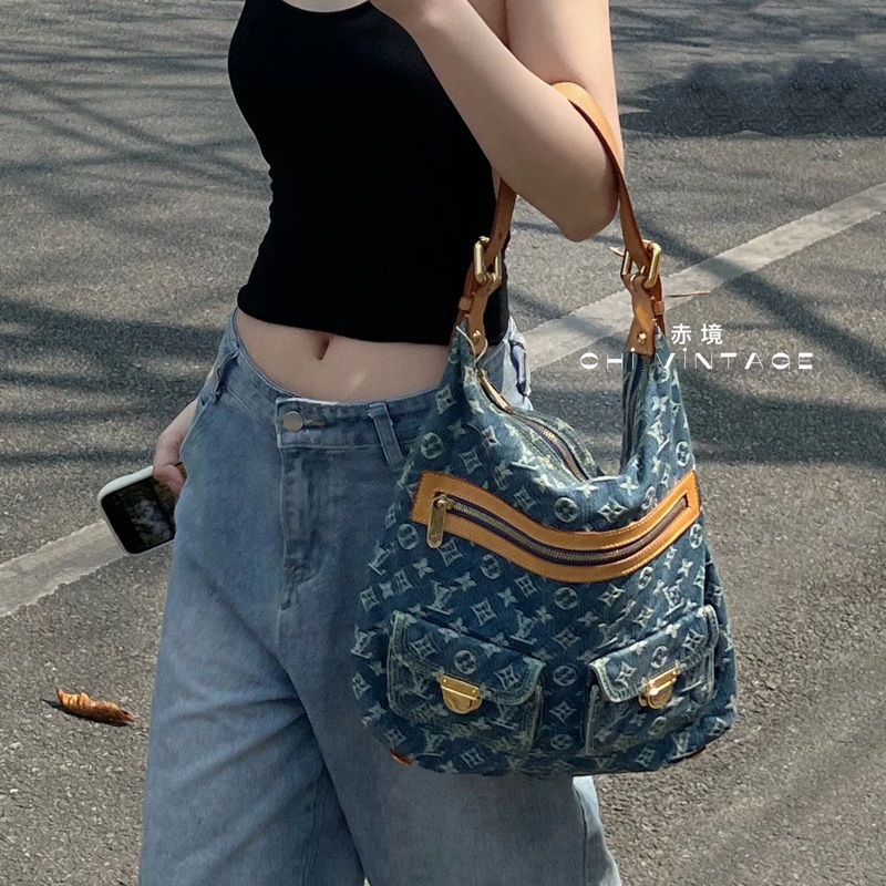 LV M95048 Baggy Denim Hobo GM 藍色丹寧牛仔肩背包-38
