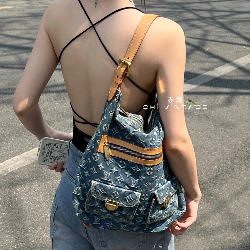 LV M95048 Baggy Denim Hobo GM 藍色丹寧牛仔肩背包-39