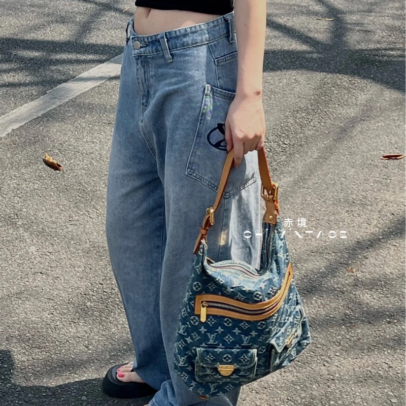 LV M95048 Baggy Denim Hobo GM 藍色丹寧牛仔肩背包-40