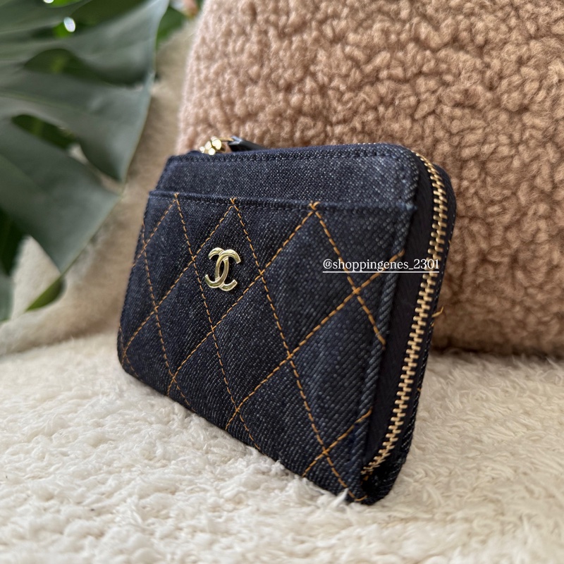香奈兒 Chanel 26P 牛仔布走橘線 短版L卡包 全新品-2