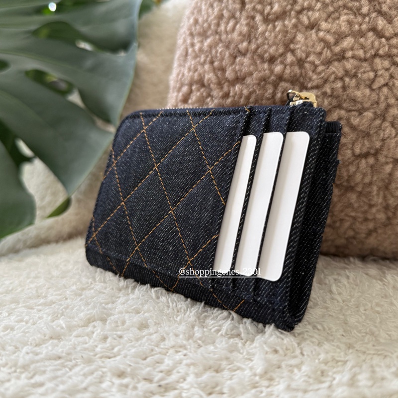 香奈兒 Chanel 26P 牛仔布走橘線 短版L卡包 全新品-3