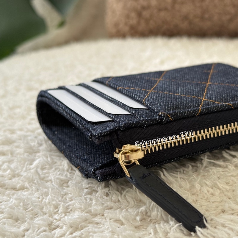 香奈兒 Chanel 26P 牛仔布走橘線 短版L卡包 全新品-5
