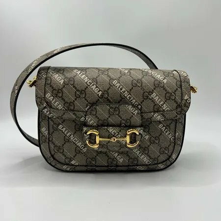 Gucci古驰 1955马鞍包迷你巴黎世家联名老花满印logo双肩带单肩斜挎包