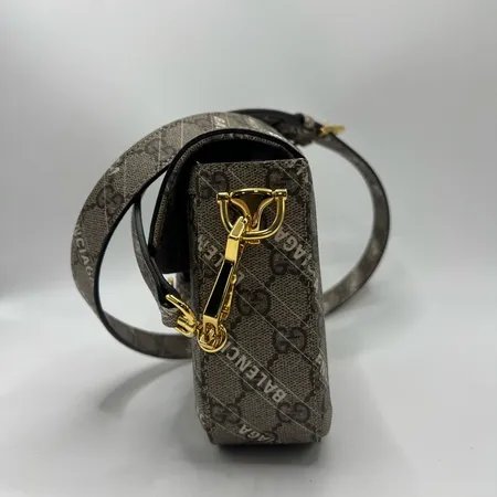 Gucci古驰 1955马鞍包迷你巴黎世家联名老花满印logo双肩带单肩斜挎包-2